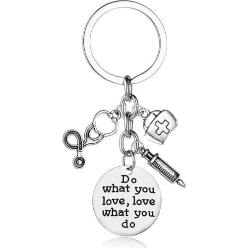 12 PC Wholesale Do What You Love,Love What You Do Keyring Injector Medicine Box Hospital Doctor Nurse Keychain School Charm Hot