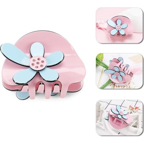 Buena New Rhinestone Hair Claw Clips For Women Rim To Hair With Flowers Acrylic Kids Jewellery For Girls