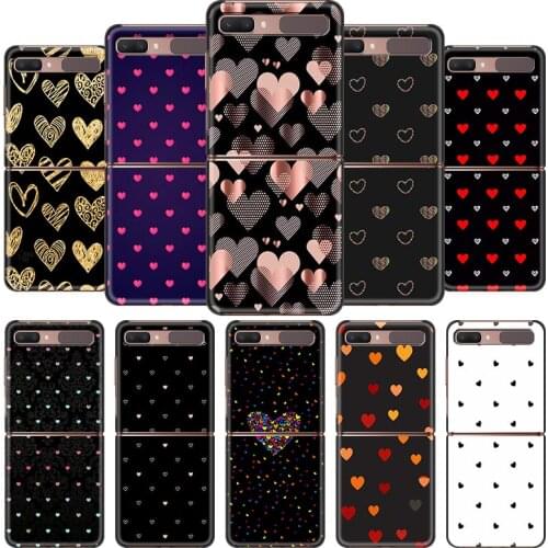 Black Hard Phone Case For Samsung Galaxy Z Flip Cover For ZFlip 5G Luxury Back Capa Thin Fundas Bag Animal Cute Love Heart
