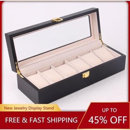 12 Slots Wooden Watch Box Case Organizer Display for Men Women, Wood Box with Clear Glass Top, Vintage Style