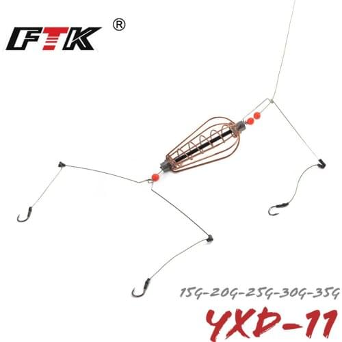 FTK 15G-35G Stainless Steel Carp Fishing Rigs Hair Europe Feeder Fishing Group Sinker Bait Cage With Carp Bait Holder Hook