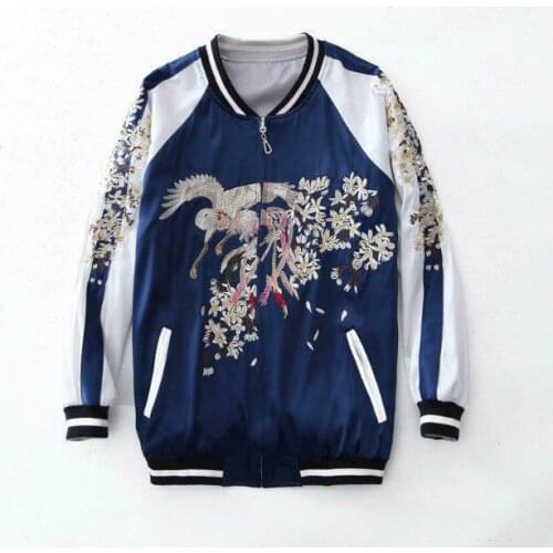 Chinese Women/Men Reversible Embroidery Baseball Bomber Jacket New Fashion