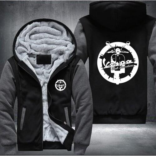Classical Movies Hoodie Winter Vespa vintage motorcycle Logo Thicken Fleece Coat Zipper Jacket US EU Plus Size