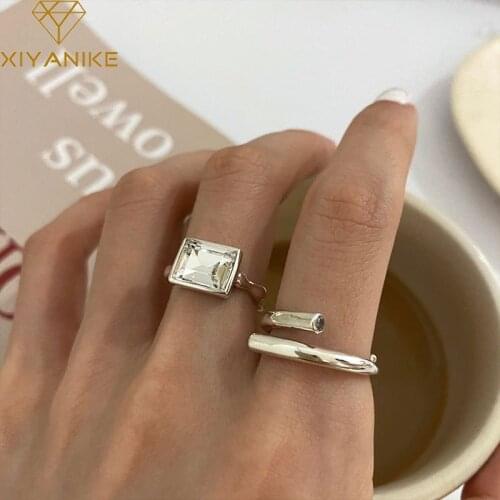 XIYANIKE 925 Sterling Silver Unique Design Square Zircon Cross Opening Ring Female Charm Gorgeous Кольцо Wholesale Party Jewelry