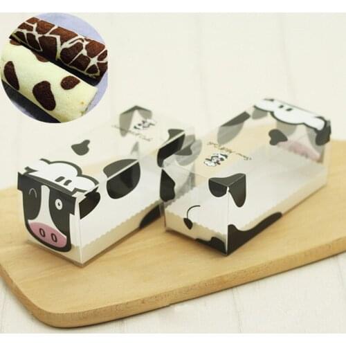 Cake Box Baking Packing Box Cupcake Box Kitchen Accessories Cow Pattern Cases Food Grade Transparent Folding Display Boxes 25pcs