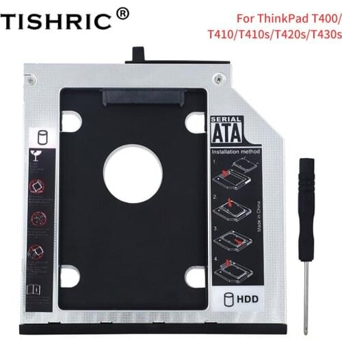 TISHRIC 9.5mm SATA HDD Caddy Ssd Case For ThinkPad T400s T400 T410 T410s T420s T430s 3.0 All Aluminum Hard Disk Enclosure Caddy