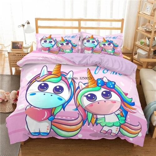 3D Cute Unicorn Bedding Set Duvet Covers Pillowcases Cartoon Comforter Luxury Bedding Sets Bedclothes Girl Children Home Decor