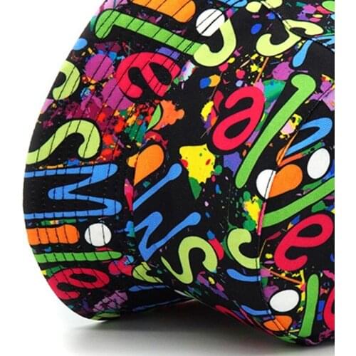 Men Double-sided Sun Hat Inner Black Bucket Outer Graffiti Pattern Easy to Carry Outdoor Sports Fishing Beach 066F