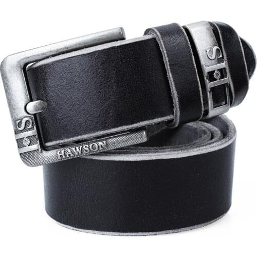 HAWSON Cowboy Leather Belts for Men Black Vintage Antique Belt Buckle Metal 1.5 inch Width Strap For Business