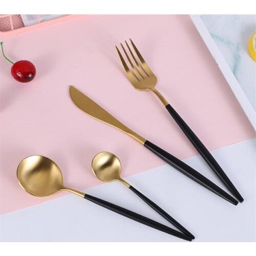 Black Gold Dinnerware Set Stainless Steel Cutlery Kitchen Dinnerware Tableware Set Knife Western Knives Spoons Cutlery Set 4pcs