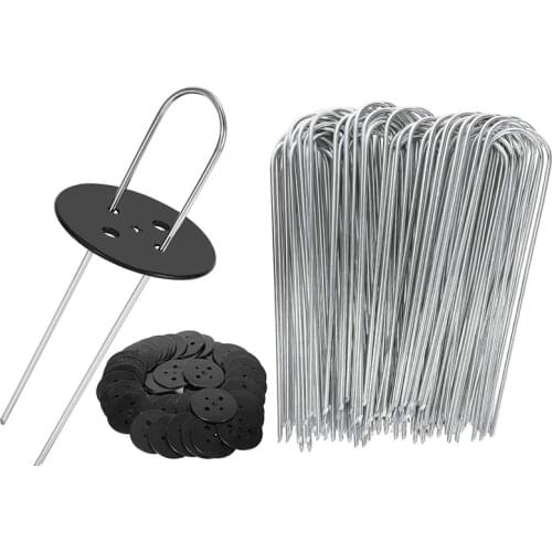 Ground Pegs, Garden Pegs Metal, Garden Pegs For Netting,For Securing Weed Fabric,Netting,50 Garden Pegs/50 Buffer Washer