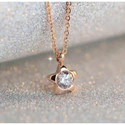 YUN RUO New Arrival Rose Gold Color Zirconia Crystal Star Choker Necklace Titanium Steel Woman Jewelry Wholesale Free Shipping