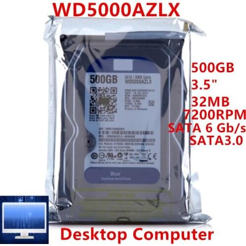 New HDD For WD Brand Blue 500GB 3.5" SATA 6 Gb/s 32MB 7200RPM For Internal Hard Disk For Desktop Hard Drive For WD5000AZLX
