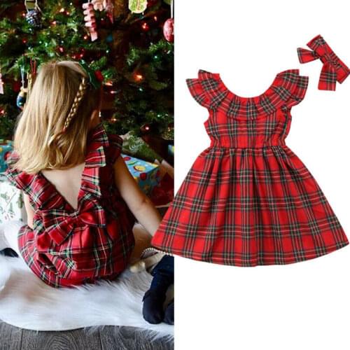 Christmas Baby Girls Dress Toddler Kids Xmas Party Wedding Princess Bow Red Checked Tutu Dresses 1-6T Children Outfit Clothes