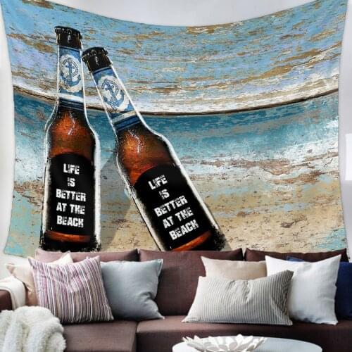 Beach Wood Grain Beer Tapestry Bedroom Home Decoration Wall Blanket Tapestry Bedroom Wall Hanging Yoga Mat
