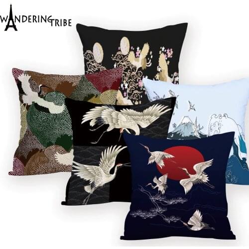 White Crane Pouf Pillows Colorful Decorative Creative Cushions Cover Chinese Style Pillow Decorative Living Room Personalized