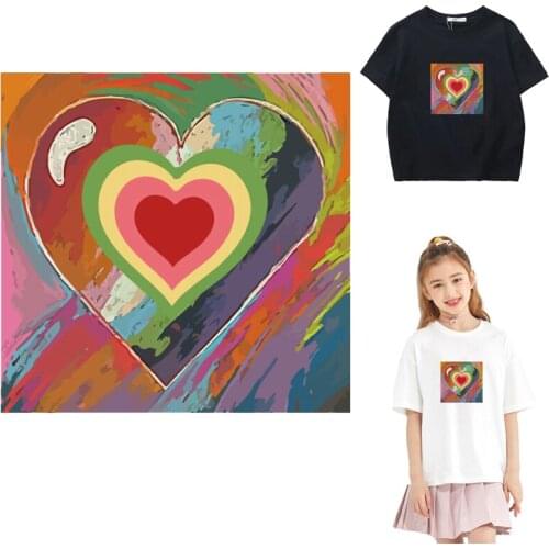 Love Heart Patch stickers Iron on Transfer Patches For clothing Kids Applique DIY Heat Transfer Patch Clothes Stripes Washable