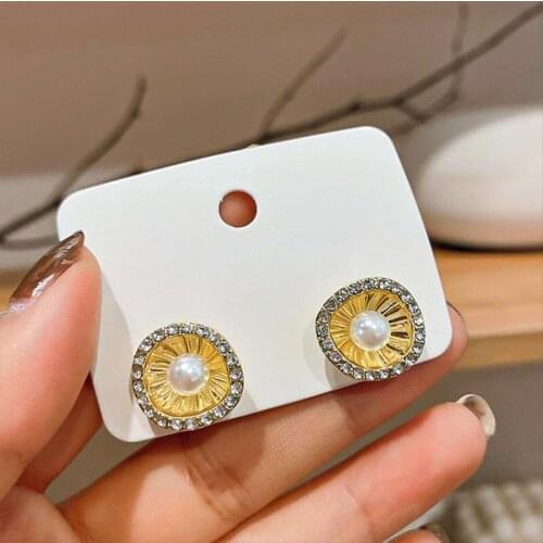 TIMEONLY Shinning CZ Zircon Flower Earrings for Women Ladies Gold Color Alloy Simulated Pearl Dangle Earrings Jewelry Gift