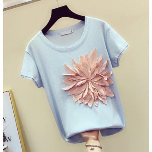 Womens T-shirt Summer Short Sleeve T-shirt Gils Ladies New Stereo Flowers Shirt T-shirts Tees Tops Nancylim Harajuku