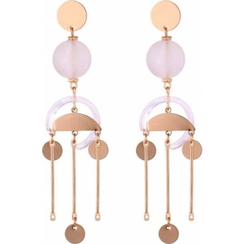 TONGKWOK Bohemia Exaggeration Dangle Earrings For Women Silk Thread Tassel Pearl Long Chandelier Earrings #131281