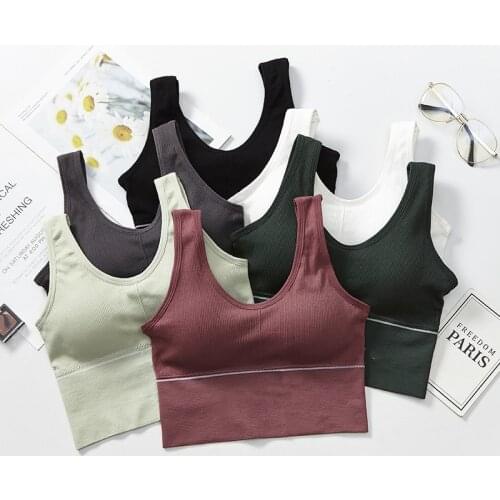 Fitness Women Sports Bra Breathable Crop Top Running Gym Yoga Tank Tops Ladies Seamless Padded Push Up Bras Workout Wear