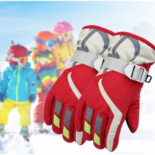 1 Pair Warm Gloves Waterproof Good Performance Knitted Fabric Practical Kids Winter Outdoor Gloves for Skiing