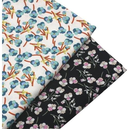100% Cotton Poplin Fabric Pastoral BEIGE BLACK Background Pink Green Flower Floral for Summer Dress Shirt Blouse Quilt Craft Top