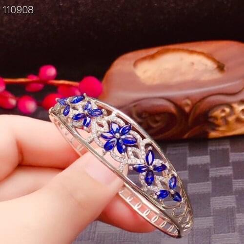 100% Natural and Real Sapphire Bangle 925 sterling silver Birthday Best Gift