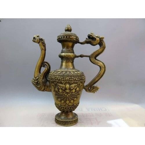 11.82 inch / Elaborate Chinese copper kirin dragon statue wine pot, teapot