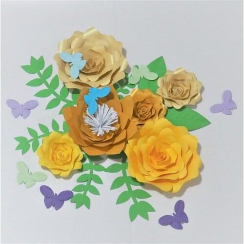 2018 Yellow Set Of 6 Giant Paper Flowers + 7 Leaves + 8 Butterflies For Baby Nursery Baby Shower Kids Birthday Backdrop Deco