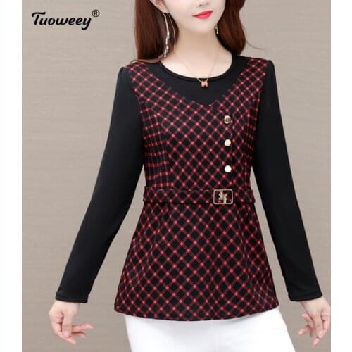 5XL Casual plaid tunic red fashion woman blouses 2021 long sleeve blouse women tops and blouses blusa feminina shirt women