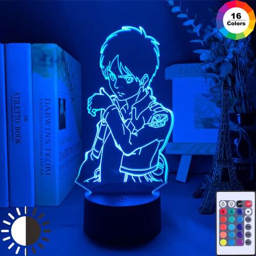 Acrylic 3D Led Night Light Eren Yeager Figure Bedroom Decor Nightlight Dropshipping Battery Powered Lamp Attack on Titan Gift