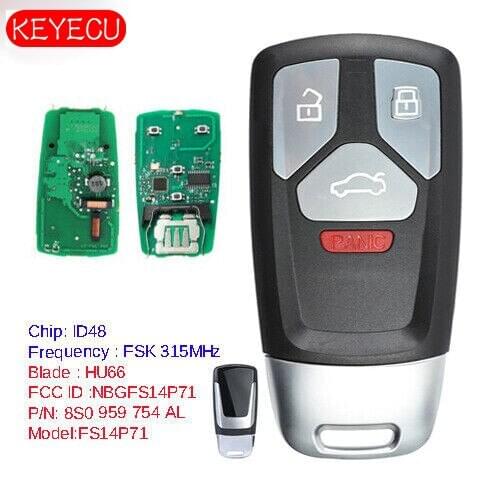Keyecu Smart 4 Button Remote Key Fob 315MHz for Audi A4 A5 Q7 TT 2017+ P/N: 8S0 959 754 AL FCC: NBGFS14P71