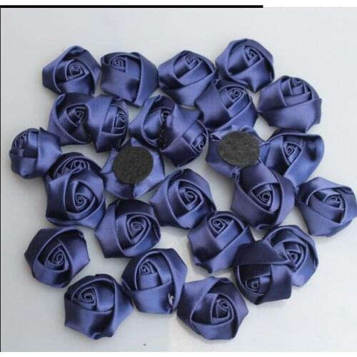 100Pcs/Lot 3.5cm Navy Blue Flowers Handmade Satin Rose Ribbon Flowers DIY For Make Wedding Bouquet Flower AccessoriesViolet