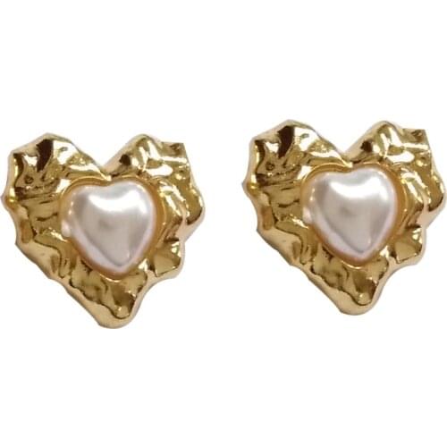 Fashion Drop Earings Jewelry 2020 Simple Metal Love Heart-shaped Imitation Pearl Womens Personality Popular Party Earrings