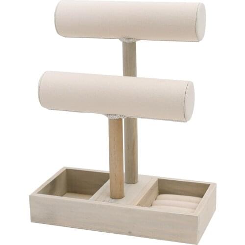 Wood T Bar Bracelet Necklace Jewelry Stand For Home Organization