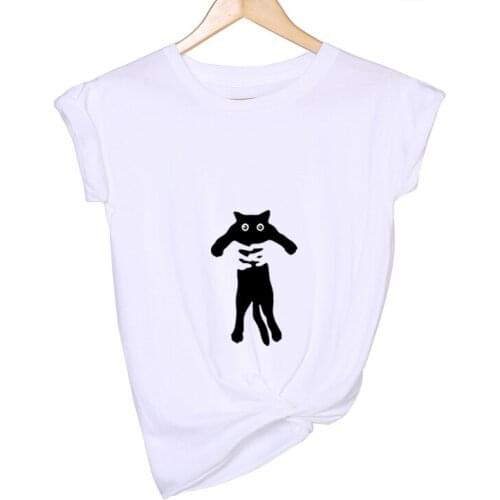 Funny Cute Cat Printing Women Summer Loose Tees Casual Plus Size Thin Style Girls Oversize O-Neck Short T-Shirt Kids Tops