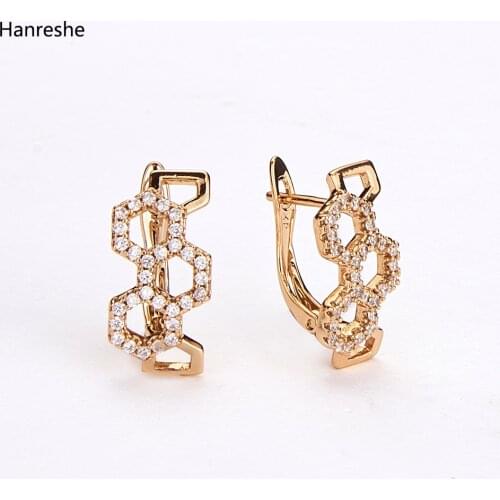 Hanreshe Small Stud Earrings Korean Gothic Jewelry Party Zircon Gold Copper Statement Shinestone Geometry Earrings Woman Gift
