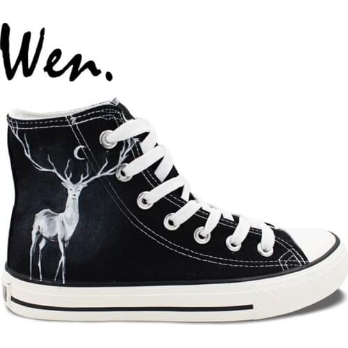 Wen Hand Painted Black Shoes Design Custom Winter Reindeer Men Womens High Top Canvas Sneakers for Christmas Gifts