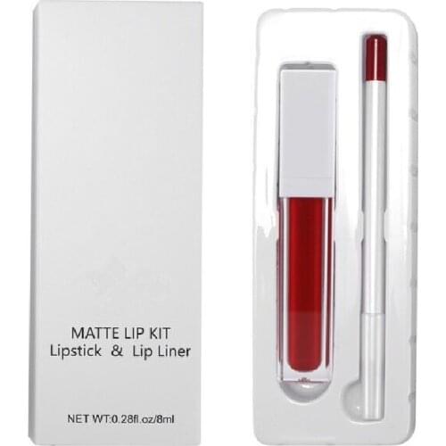 Custom Matte Lipstick & Lipliner Kit Nude Pigmented Long Lasting Smooth Makeup Liquid Lipsgloss Lip liner Set Private Label