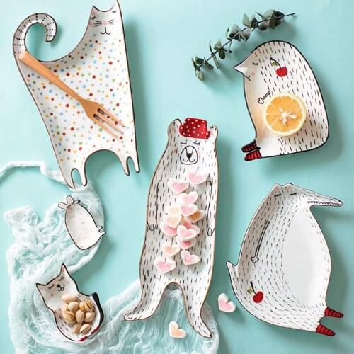 Cartoon Animal Ceramic Dinner Plate Children Breakfast Bowl Creative Cute Snack Fruit Salad Food Container Kitchen Tableware