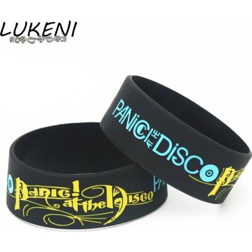 LUKENI 1PC Panic at the Disco Bands 1inch Wide Size Silicone Wristbands Black Rubber Music Fans Bracelets &Bangles Gifts SH195