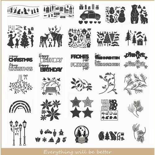 Mix Building Car Winter Snoman Deer Bear Tree Flower Brach Rainbow Metal Cutting Dies for Scrapbook Crafr Decorate Cards Die Cut