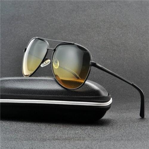 MINCL Fashion Men Driving Night Vision Sunglasses Frameless Brand Designer Pilot Frame Green Yellow Lens Polarized Sunglasses NX