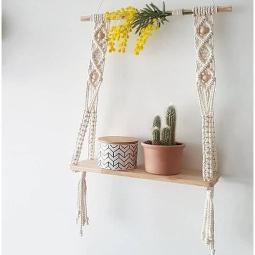 Minimalist Wooden Shelf for Wall Handmade Cotton Tapestry Storage Shelf Ornament Craft Vase Wall Organizer Tray Home Decorations