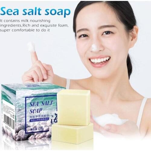 Sea Salt Soap Whitening Moisturizing Soap Natural Milk Sea Salt Soap Remove Pimple Pores Acne Treatment Face Care Foaming Net
