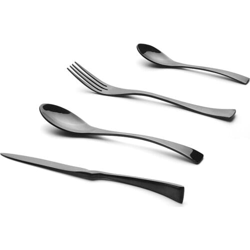 4pcs/set Black Dinnerware Set Stainless Steel Cutlery Set Dinner Fork Knife Tablespoon Food Tableware set for Party Restaurant