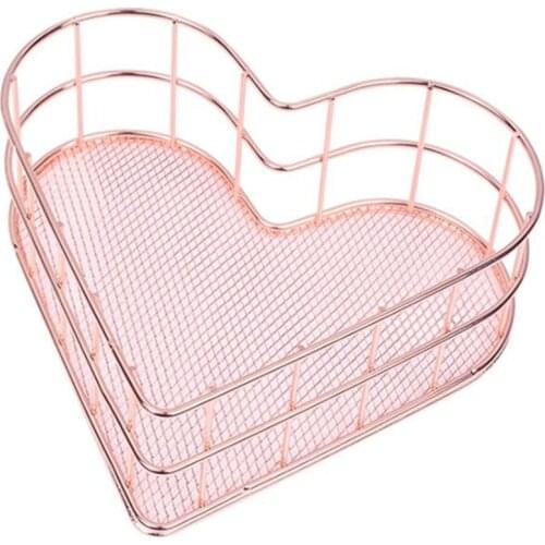 Desktop Storage Basket Multifunctional Metal Nordic Rose Gold *Heart Shape Table Cosmetics Organizer Space Saver Small Furniture