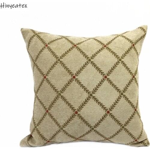 Hinyeatex Classic Beige Check Diamond Jacquard Woven Decorative Pillow Case Home Chenille Cushion Cover 45 x 45 cm Sell by piece
