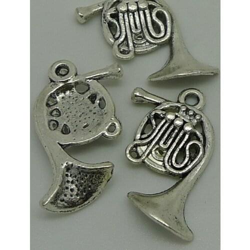 Nevstop 100pcs/lot Antique Silver Instruments French Horn Charms 23x19mm DIY Craft Supplies
